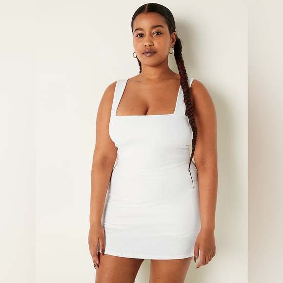 PINK VICTORIA'S SECRET RIB SQUARE NECK ACTIVE DRESS W POCKETS WHITE SIZE XXL - Picture 1 of 7